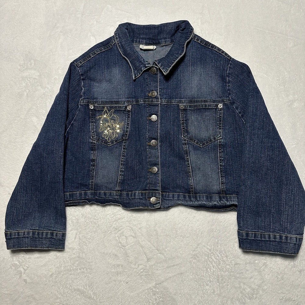 Exit USA Vintage Y2K Denim Jacket Women's 3XL Plus Size Star Buttons Blue Jean
